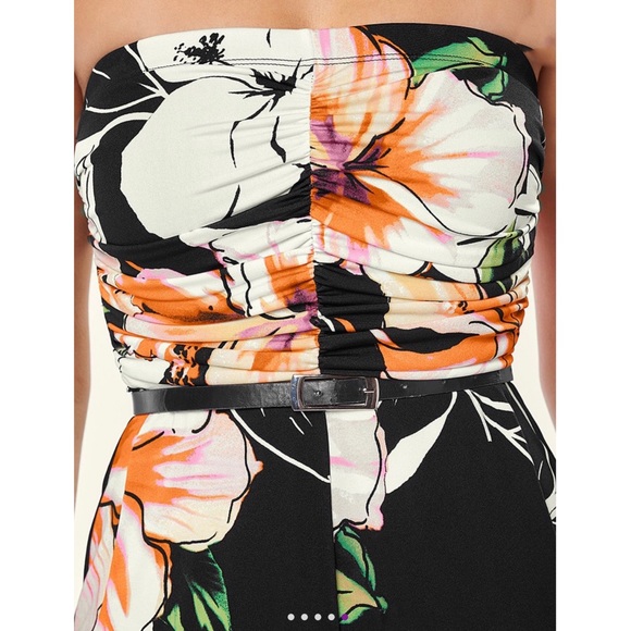 Black Tropical Floral Strapless Cropped Jumpsuit - Picture 4 of 7